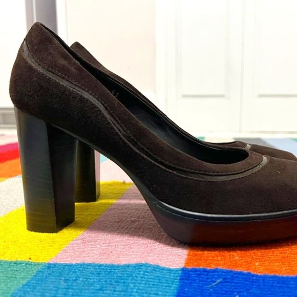 Tod's Brown Suede Block Heel Pump - 41 - Picture 1 of 7